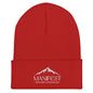 Manifest Decide Vision Do embroidered beanie in Red — front view, DHA Clothing Co.