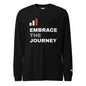 Embrace the Journey Clean Stack Long Sleeve T-Shirt in Black — front view with stacked wordmark print
