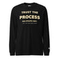 Trust the Process Long Sleeve T-Shirt in Black — front view with cream and mustard motivational print