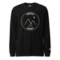 Summit long sleeve t-shirt in Black — front view with cream and gold Summit badge print