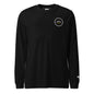 Summit Emblem long sleeve t-shirt in Black — front view with cream and gold Summit emblem embroidered at the left chest