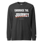 Embrace the Journey Athletic Long Sleeve T-Shirt in Dark Grey Heather — front view with Speed Slash graphic
