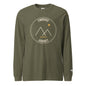Summit long sleeve t-shirt in Military Green — front view with cream and gold Summit badge print