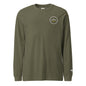 Summit Emblem long sleeve t-shirt in Military Green — front view with cream and gold Summit emblem embroidered at the left chest