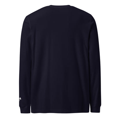 Embrace the Journey Clean Stack Long Sleeve T-Shirt in Navy — back view