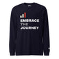 Embrace the Journey Clean Stack Long Sleeve T-Shirt in Navy — front view with stacked wordmark print