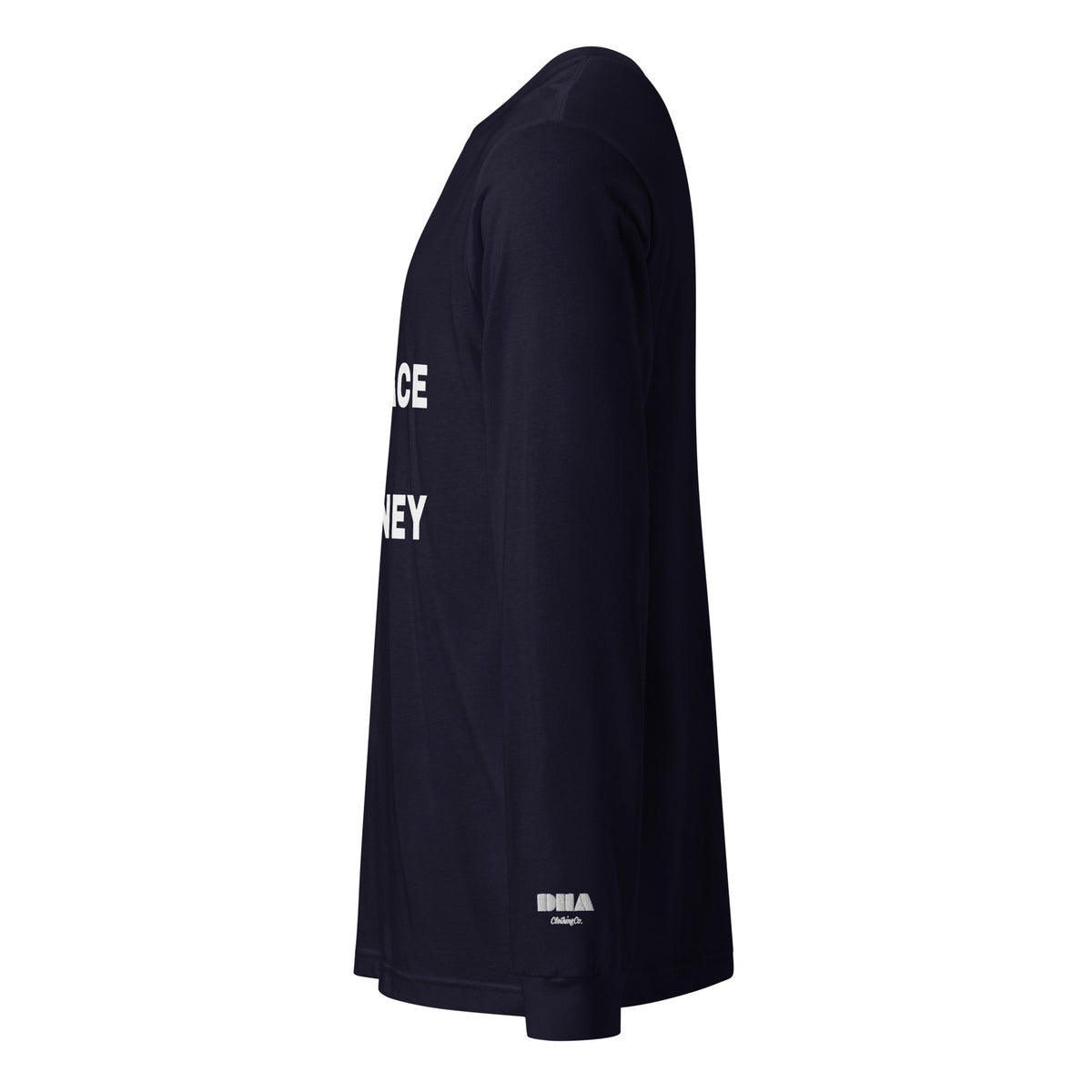 Embrace the Journey Clean Stack Long Sleeve T-Shirt in Navy — left side view