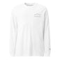 One Step at a Time Long Sleeve T-Shirt in White — front view with charcoal left-chest mountain print