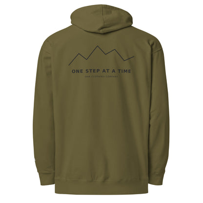 One Step at a Time Hoodie in Army — back view