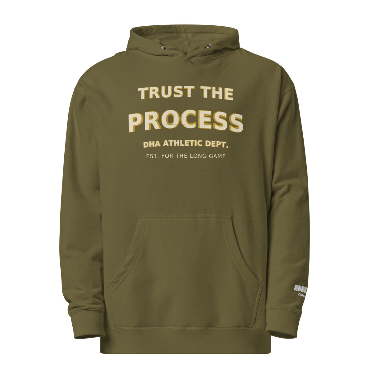 Trust the Process hoodie in Army — front view