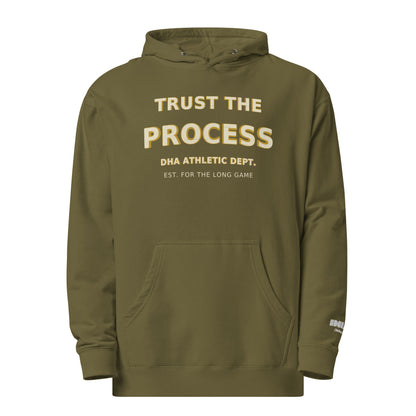 Trust the Process hoodie in Army — front view