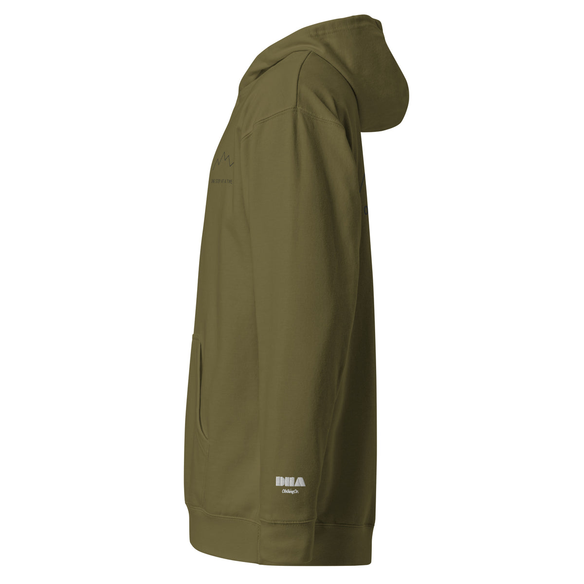 One Step at a Time Hoodie in Army — left view