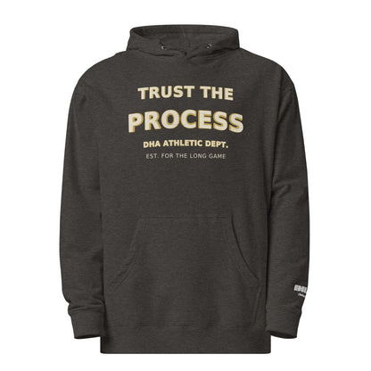 Trust the Process hoodie in Charcoal Heather — front view
