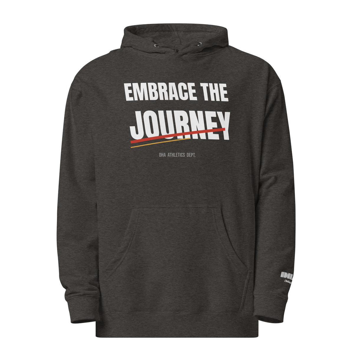 Embrace the Journey Athletic hoodie in Charcoal Heather — front view
