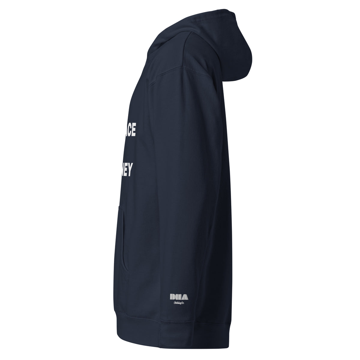 Embrace the Journey Clean Stack hoodie in Classic Navy — left view