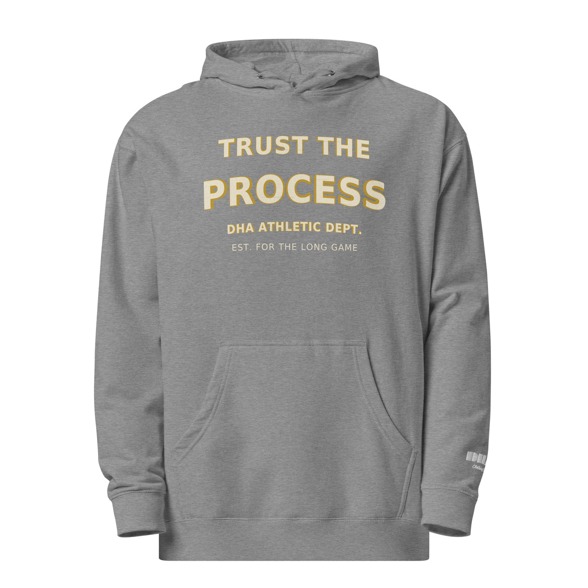 Trust the Process hoodie in Gunmetal Heather — front view