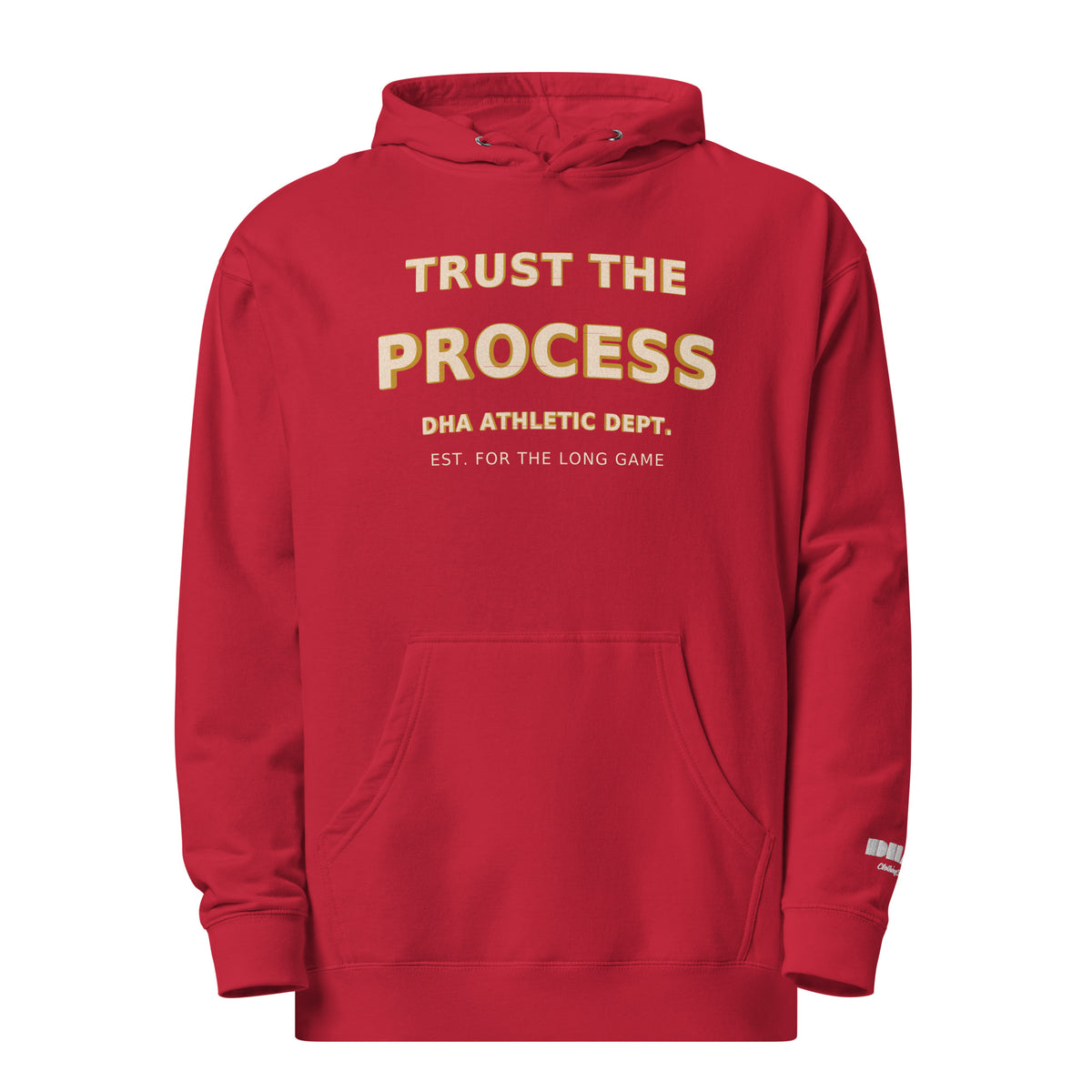 Trust the Process hoodie in Red — front view