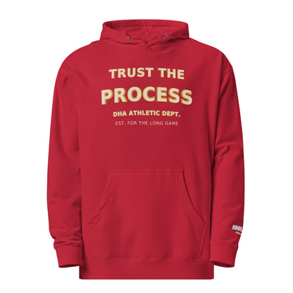 Trust the Process hoodie in Red — front view