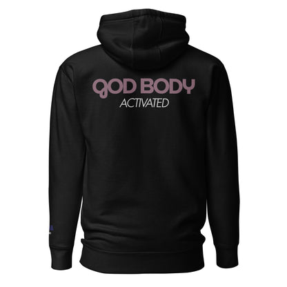 GOD BODY ACTIVATED Hoodie – Embroidered — Third Eye, black back view with GOD BODY ACTIVATED DTG printed across the back