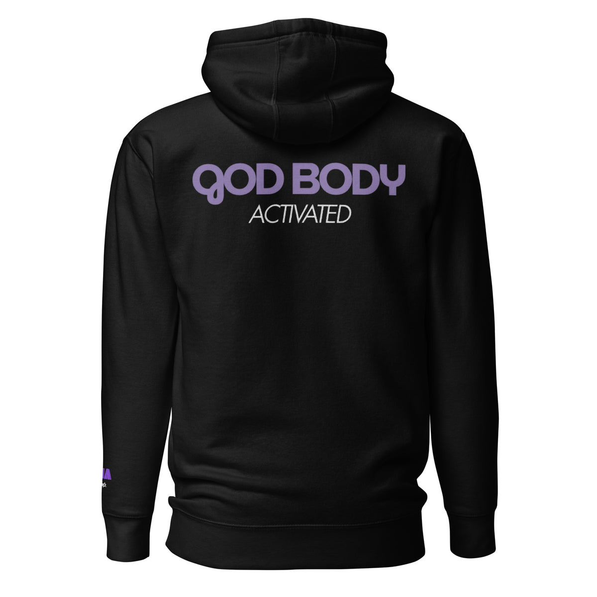 GOD BODY ACTIVATED Hoodie – Embroidered — Crown, black back view with GOD BODY ACTIVATED DTG printed across the back