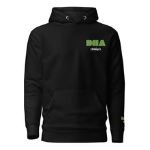 GOD BODY ACTIVATED Hoodie – Embroidered — Heart, black front view with the DHA lockup embroidered at the left chest