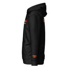 GOD BODY ACTIVATED Hoodie – Embroidered — Sacral, black left sleeve view with the small DHA lockup hit on the left wrist