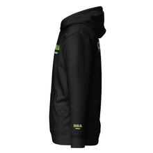 GOD BODY ACTIVATED Hoodie – Embroidered — Heart, black left sleeve view with the small DHA lockup hit on the left wrist