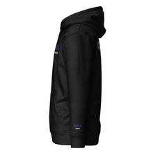 GOD BODY ACTIVATED Hoodie – Embroidered — Third Eye, black left sleeve view with the small DHA lockup hit on the left wrist