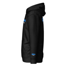 GOD BODY ACTIVATED Hoodie – Embroidered — Throat, black left sleeve view with the small DHA lockup hit on the left wrist