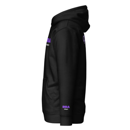 GOD BODY ACTIVATED Hoodie – Embroidered — Crown, black left sleeve view with the small DHA lockup hit on the left wrist