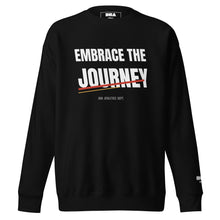 Embrace the Journey Speed Slash Crewneck Sweatshirt in Black — front view with white athletic print and red slash