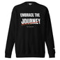 Embrace the Journey Speed Slash Crewneck Sweatshirt in Black — front view with white athletic print and red slash