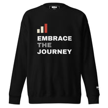 Embrace the Journey Clean Stack Crewneck Sweatshirt in Black — front view with minimalist stacked print