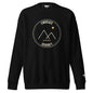 Summit Crewneck Sweatshirt in Black — front view with cream and gold Summit badge motivational print