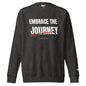 Embrace the Journey Speed Slash Crewneck Sweatshirt in Charcoal Heather — front view with white athletic print and red slash