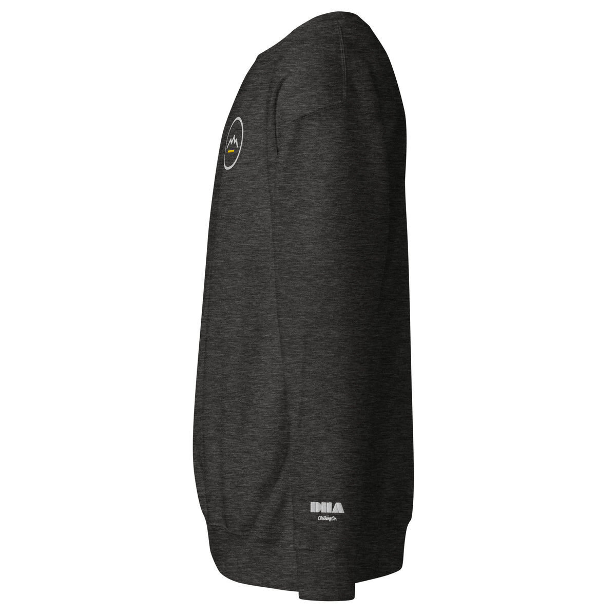 Summit Emblem Hoodie in Charcoal Heather — left side view