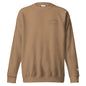 One Step at a Time Crewneck Sweatshirt in Latte — front view with charcoal left-chest mountain print