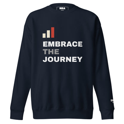 Embrace the Journey Clean Stack Crewneck Sweatshirt in Navy Blazer — front view with minimalist stacked print