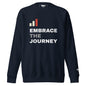 Embrace the Journey Clean Stack Crewneck Sweatshirt in Navy Blazer — front view with minimalist stacked print