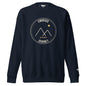 Summit Crewneck Sweatshirt in Navy Blazer — front view with cream and gold Summit badge motivational print