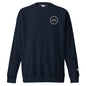 Summit Emblem Crewneck Sweatshirt in Navy Blazer — front view with cream and gold Summit emblem embroidered at the left chest