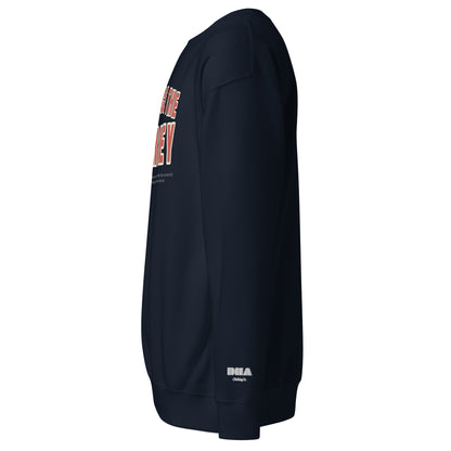 Embrace the Journey Varsity Arch Crewneck Sweatshirt in Navy Blazer — left side view