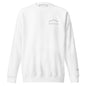 One Step at a Time Crewneck Sweatshirt in White — front view with charcoal left-chest mountain print