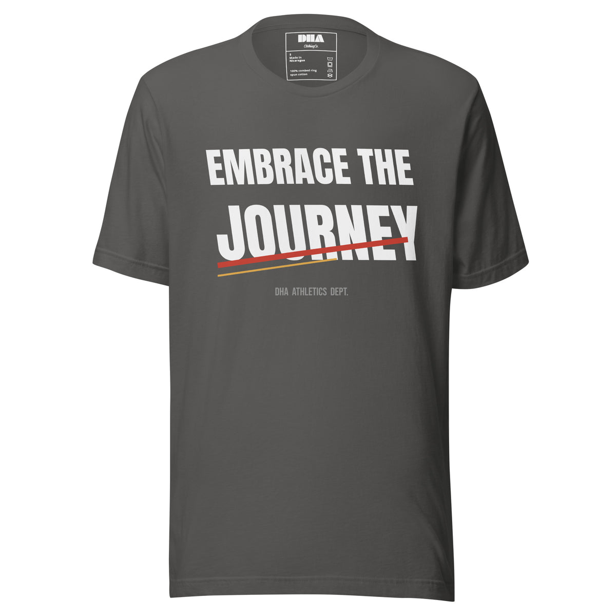 Embrace the Journey athletic t-shirt in Asphalt — front view