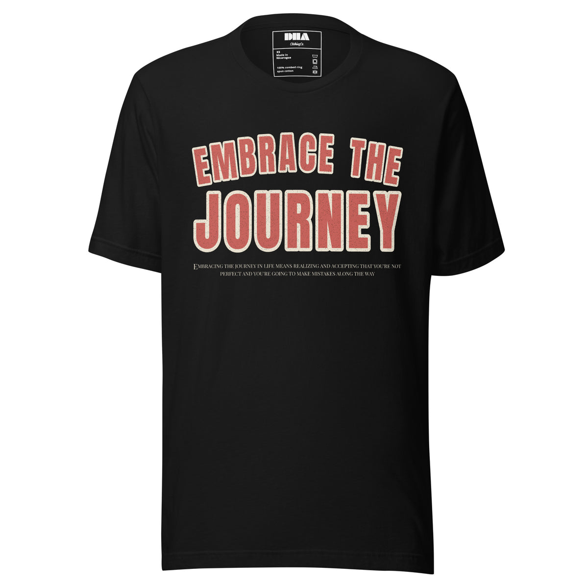 Embrace the Journey motivational t-shirt in Black — front view