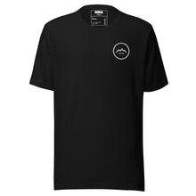 Summit Emblem T-Shirt in Black — front view with cream and gold Summit emblem embroidered at the left chest