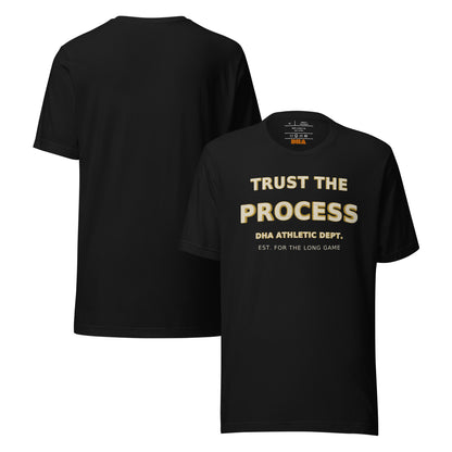Trust the Process motivational t-shirt in Black — front and back view