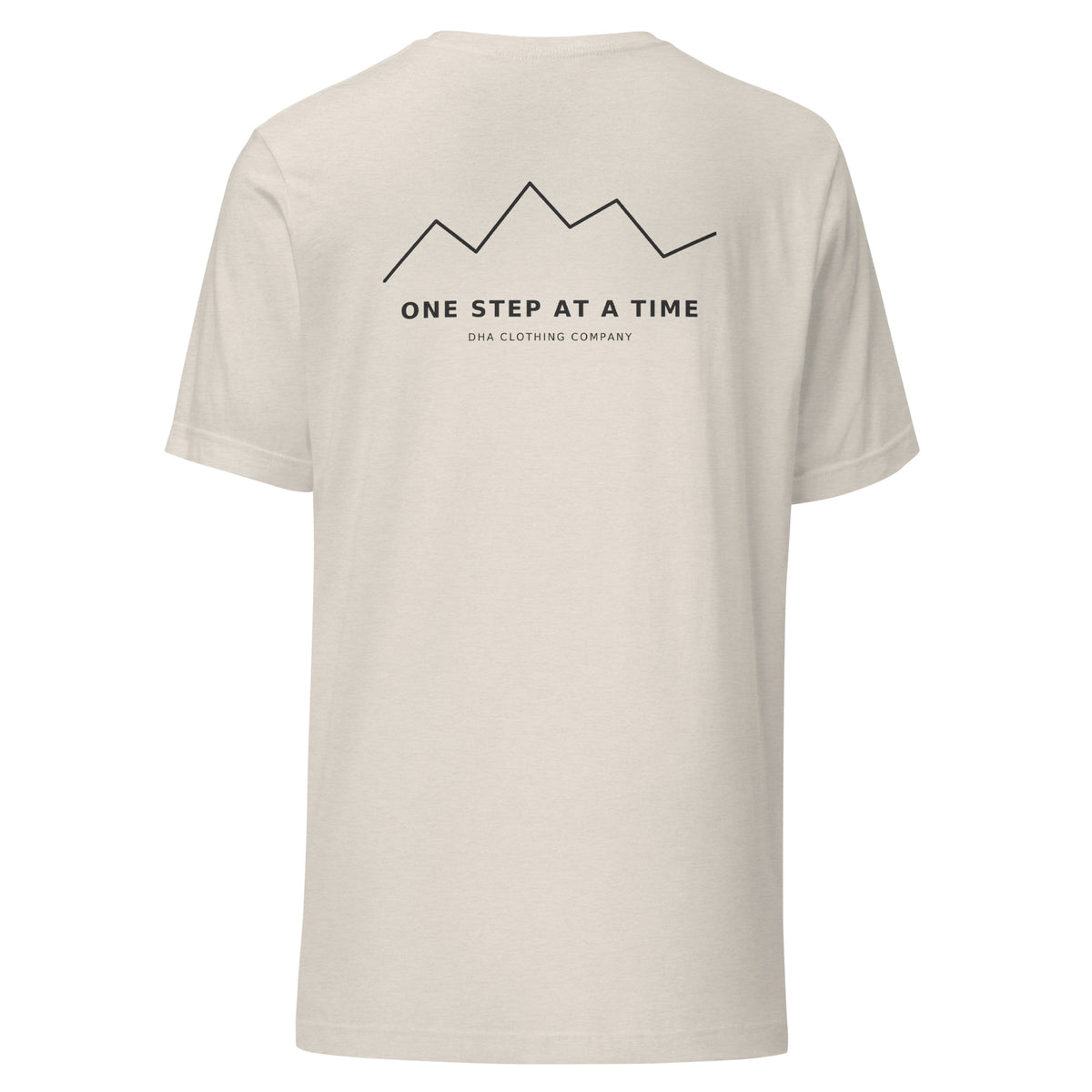 One Step at a Time inspirational t-shirt in Heather Dust — back view