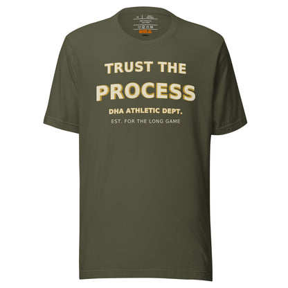 Trust the Process motivational t-shirt in Military Green — front view