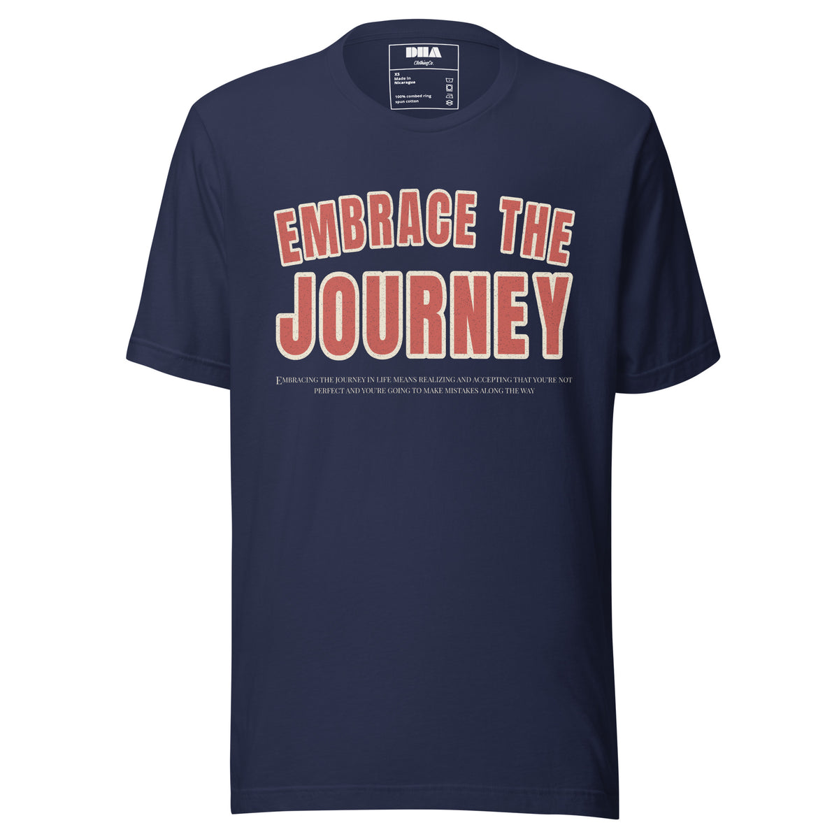 Embrace the Journey motivational t-shirt in Navy — front view